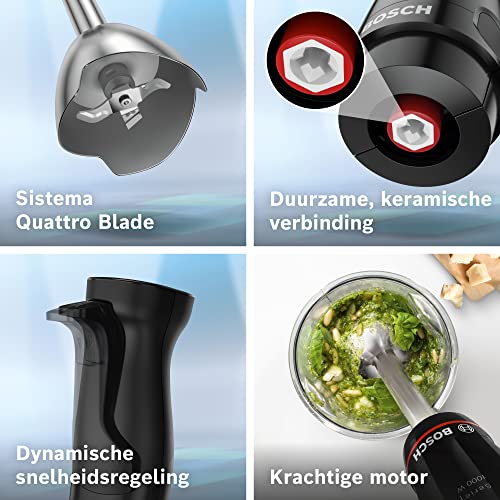 Bosch, staafmixer, ErgoMaster Serie 4, 1000 Watt, dynamische snelheidsregeling, QuattroBlade System, accessoires inbegrepen, MSM4B610 - Afbeelding 4