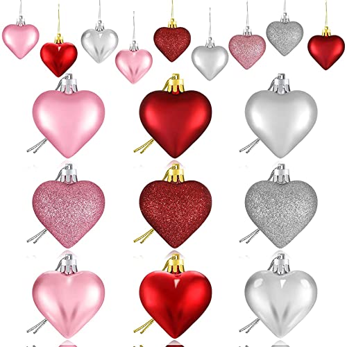 27Pcs Bolas de adorno personalizadas del Día de San Valentín, bolas de Navidad rosa rojas en forma de corazón inastillable Bolas de Navidad Colgantes de árbol para la decoración Cover