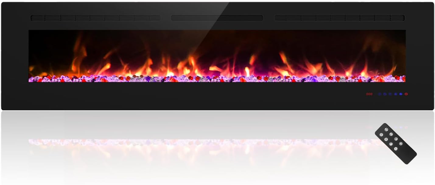 Cheerway 72 inch Ultra-Thin Electric Fireplace Heater, Wall Mounted & Recessed Electric Fireplace Insert, Linear Fireplace w/Thermostat, 13×13 Flame Color, Remote & Touch Control w/Timer, 750W/1500W