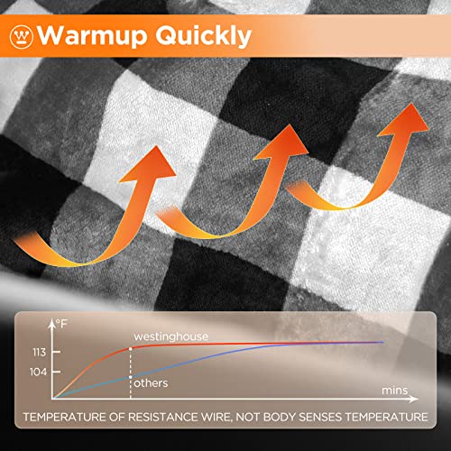 Image of Westinghouse Heated Car Blanket with 3 Heating Levels, 4 Hours Auto Off, 12 Volt Electric Blanket for Car, Truck, SUV, RV, Machine Washable, 59 inch x 43 inch, (Grey Buffalo Plaid,Upgrade Model)