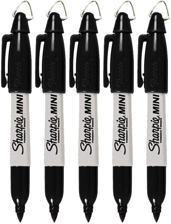 (5 Markers) - Sharpie Mini Permanent Markers with Golf Keychain Clips, Fine Point, Black Ink, Pack of 5