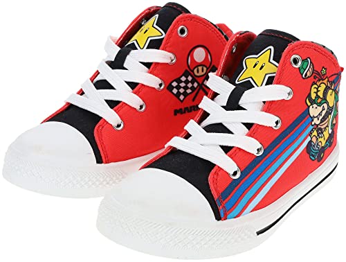SUPER MARIO Boys Shoes, Mariokart Mismatch Hi Top, Red Black, Size 1