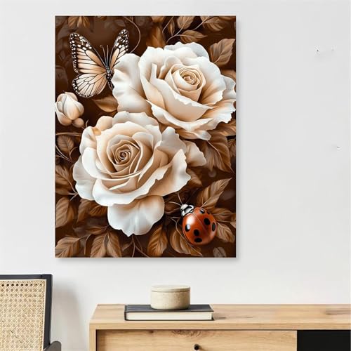 Activité Manuelle Adulte Fleurs Blanches à Offrir Peinture par Numéro avec Châssis
