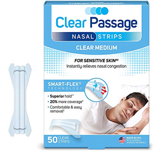 Clear Passage Nasal Strips Medium, Clear, 50 ct | Works Instantly to Improve