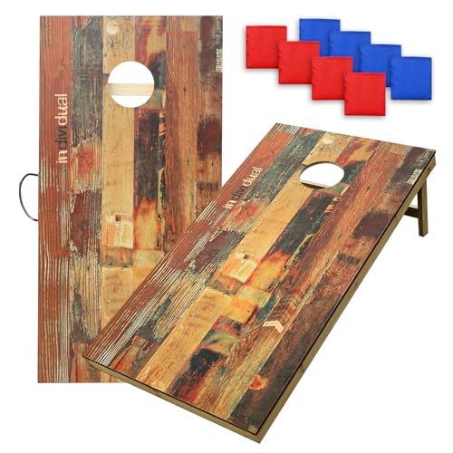 UKASE Juego de Cornhole de madera maciza, tableros de Cornhole portátiles con bolsas de frijoles, juego de lanzamiento duradero, superficie impresa y debajo del juego de Cornhole para interiores y