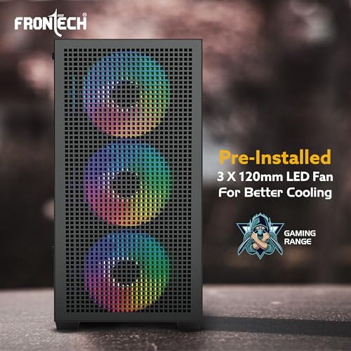 Image of Frontech Appy Gaming Computer Cabinet - Tempered Glass Side Panel, 3x120mm Pre-Installed LED Fans, Mini-HTX /Micro-ATX Support, USB 3.0, HD Audio, Washable Dust Filter (FT-4389)