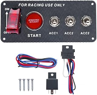CT-CARID Panel przełącznika zapłonu, 12 V, rozruch silnika, panel przełącznika z włókna węglowego, przełączniki LED do samochodów wyścigowych, kamperów, ciężarówek, 5 w 1