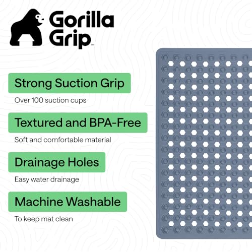 Image of GORILLA GRIP Patented Square Shower Stall Mat, Small Bathtub Floor Mats for Stand Up Showers, Suction Cups and Drain Holes, Machine Wash, Soft on Feet, Bathroom Accessories 21x21 Inch, Sky Blue Opaque