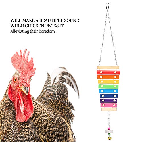 Chicken Xylophone Toy Wood Hen Musical Toy Chicken Bird Pecking Toy with 8 Metal Keys and Grinding Stone for Chicken Coop Cages - Image 4