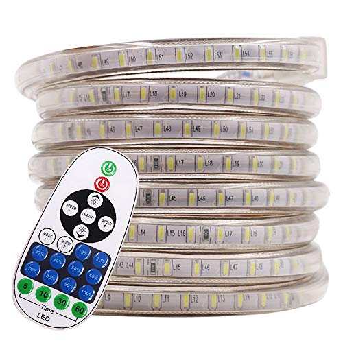 XUNATA 25m Regulable Tira de LED 3014 con Control Remoto, 120 LEDs/m de Luz de Cuerda Impermeable, 220V Decoración Interior y Exterior Ribbon Light Blanco Cover