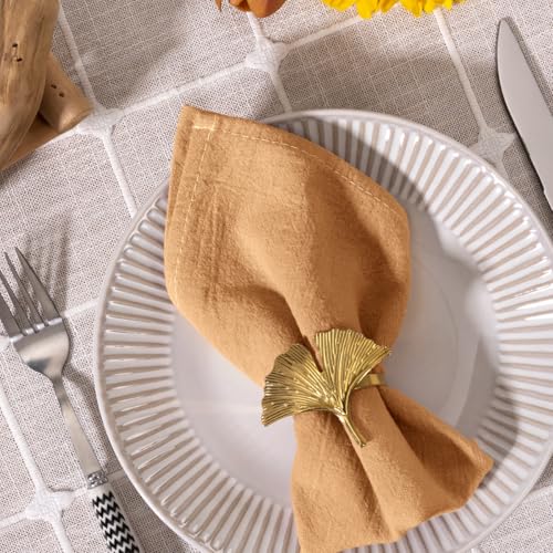 Image of MLMC 8 Pack Caramel Cloth Napkins Rustic Washable Cotton Linen Napkins Set of 8 17 inchx17 inch Reusable Dinner Napkins Cloth for Wedding Party Bridal Shower Everyday Use Gathings Decor