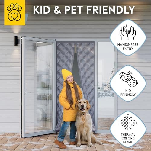 Image of AUGO Thermal Door Curtain - Magnetic Insulated Cover for Winter - Keeps Warm Air In & Cold Air Out - Home Winterizing Product