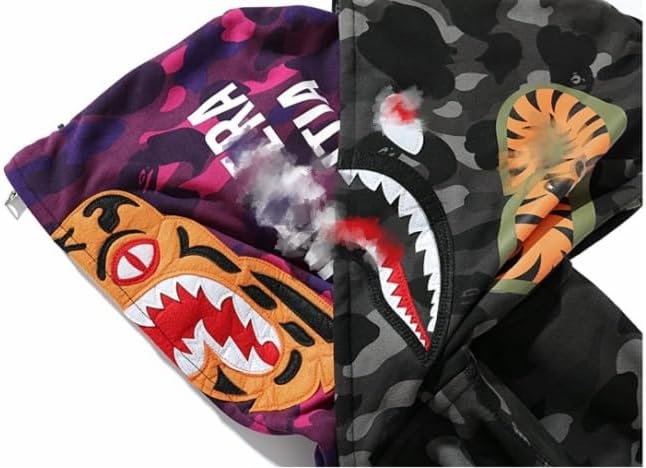 Miniatura 4 de Sudadera con capucha y cremallera de doble capa con diseño de tiburón Sudadera de moda juvenil con cremallera completa para hombre de estilo hip hop