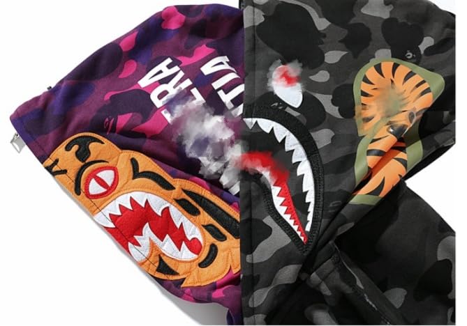 Shark Double-Layer Hooded Zip-Up Hoodie: Trendy Youth Full-Zip Hip Hop Streetwear Sweatshirt for Men4