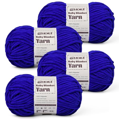 Image of Fluffy Chunky Yarn for Crocheting, Chenille Crochet Yarn 6 Super Bulky, 4 Pack of 87.9 yds /4.23 oz Baby Blanket Yarn, Soft Velvet Yarns for Knitting Amigurumi&DIY Crafts /Hats /Socks(4 Sapphire Blue)