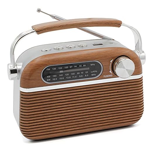 Radio Vintage Diseño Retro USB / MP3 / Reproductor Micro SD - Portátil - Antena retráctil - Radio a Pilas y Red eléctrica - 20 CM x 12 CM - Diseño Madera y Acero Inoxidable