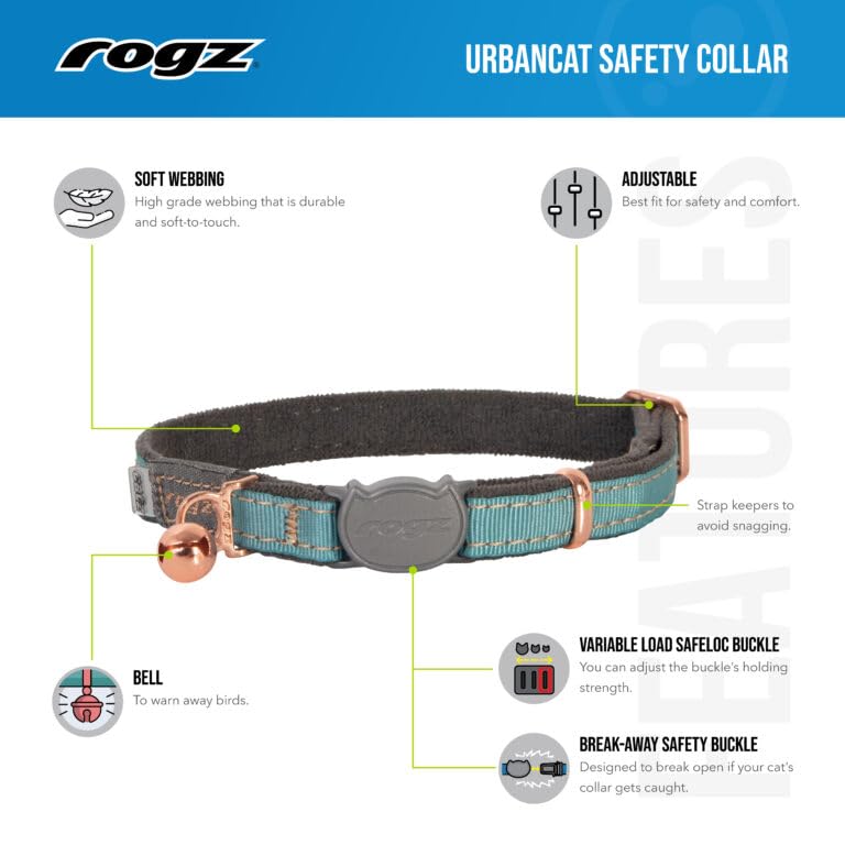 Rogz URBAN Cat Collar Gold Rush with break-away safety buckle, 20-31cm - Image 2