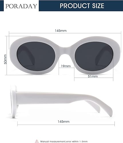 Miniatura 6 de PORADAY Lentes de sol ovalados modernos y gruesos para mujer, lentes de sol retro estrechos y gruesos, tonos degradados, redondos