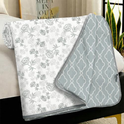 Image of Story@Home Dohar Single Bed Cotton 100% | 150GSM 144 x 220 CM Quilt AC Blanket for Summer | AC Comforter Single Bed | White & Grey, Floral & Moroccan Reversible Design Duvet | All-Season Blanket