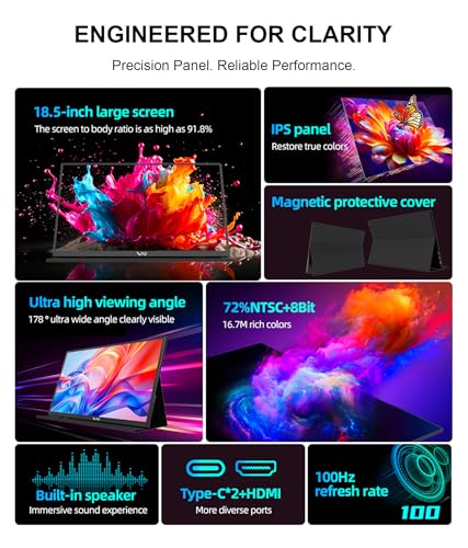 Image of LB M18 Portable Monitor 18.5 Inch 1080P FHD IPS 100Hz External Screen, USB-C & HDMI Travel Display with Protective Folio Dual Speakers for Laptop, Mac, Phone, PC