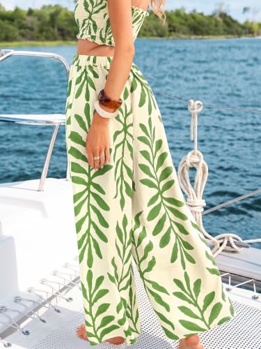 Image of CUPSHE Women's Wide Leg Beach Pants - Tropical Floral with Pockets Plus Size Casual Flowy Vacation Bottoms