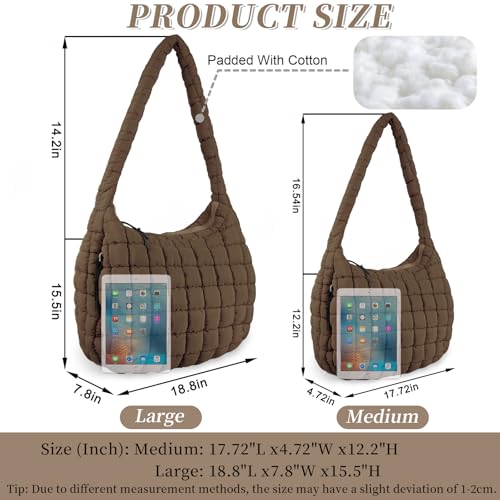 Quilted Puffer Tote Bag for Women - Large Crossbody Bag, Lightweight Nylon Puffy Carryall Hobo Puff Shoulder Bag2