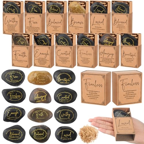 Thyle 12 Set Christian Inspirational Rocks Gift Bible Verses Scripture Stones Encouragement Engraved...