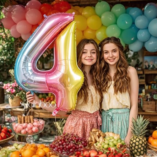 Image of Rainbow Gradient Number 4 Balloon 40 Inch Big Large Balloons 0-9 | 4th Helium Foil Mylar Number Balloons for Birthday Anniversary Party Decorations