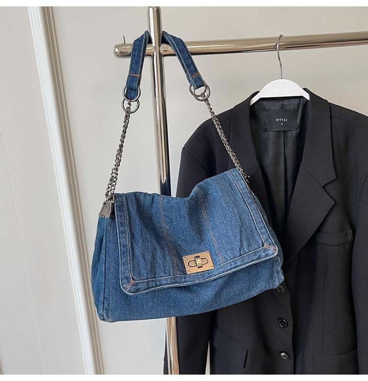 Large Denim Purses for Women Denim Tote Bag Casual Retro Crossbody Lightweight Shoulder Bag Canvas Handbags4