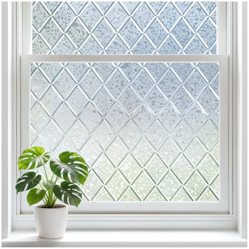 rabbitgoo Window Privacy Film, Decorative Privacy Window Film Sun Blocking, Frosted Glass Cling for Home Door, Non-Adhesive Static Cling Sticker Covering Heat Blocker, Clear, 17.5" x 78.7"