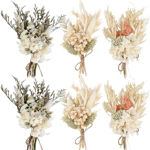 6 Pcs Mini Dried Flowers Bouquet,Hydrangea Bunny Tails Mixed Natural Dried Flower Plant for DIY Craft,Natural Dried Flowers Bouquet for Home Decor,Cake Decor,Epoxy Resin,Card,Scrapbooking