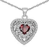  Schmuck-Schmidt-Collier/Kette mit Granat/Weißem Zirkonia-Herz-Anhänger 0,74 Karat