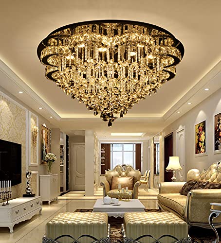 W32'' Crystal Flowers Chandeliers Light Ceiling Fixture Shandalers Living Room Flush Ceiling Chandeliers Bedroom Dining Room, Room Foyer Chandeliers Crystal Shading Dimming Led 3 Colors Lighting #TOP4