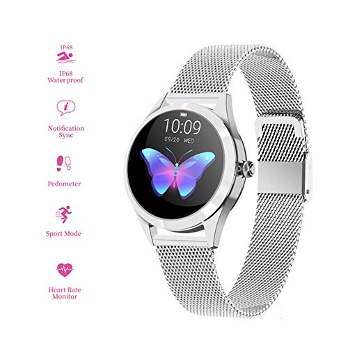 Mustbe Strong IP68 étanche Femmes Fitness Smartwatch avec la fréquence Cardiaque et du Sommeil Podomètre Bracelet pour iOS et Android,Argent