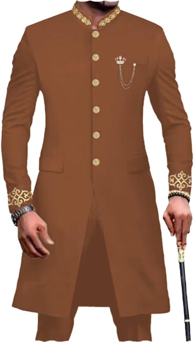 2 Piece Slim Fit Ankara Embroidery Blazer Set African Clothing Men Suit Formal Jacket and Pants Dashiki Outfits Suit