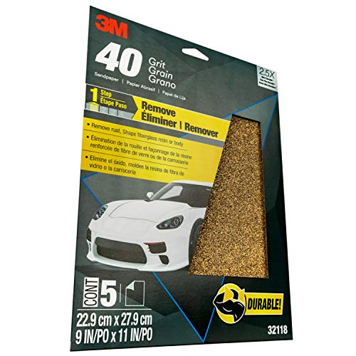 3M Sandpaper, 32118, 40 Grit, 9 In X 11 In, 5 Sheets Per Pack #TOP1