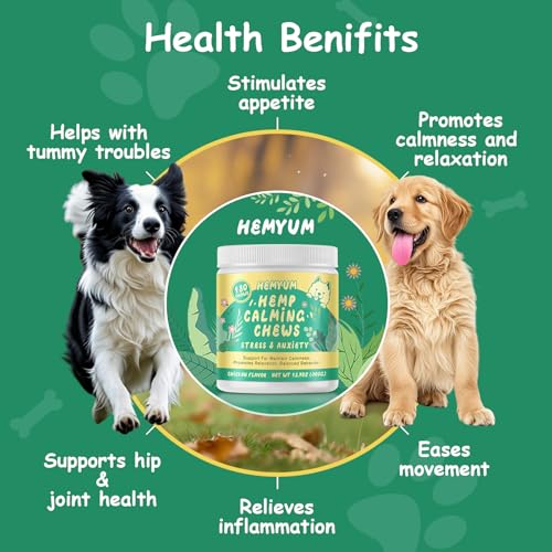 Hemyum Hemp Calming Chews for Dogs, Anxiety Relief, Sleep Calming Aid, Health & Wellness Supplements for Dog Separation Barking, Chicken Flavor, 180 Chews for All Breeds Ages