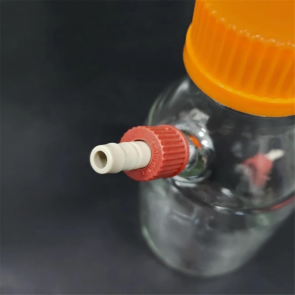 Sprzęt i sprzęt laboratoryjny, szkło borokrzemowe, 100-20 000 ml, pokrywka z tworzywa sztucznego, żółta, zakrętka, górna i dolna zdejmowana mała dysza, GL14 mm (15000 ml)