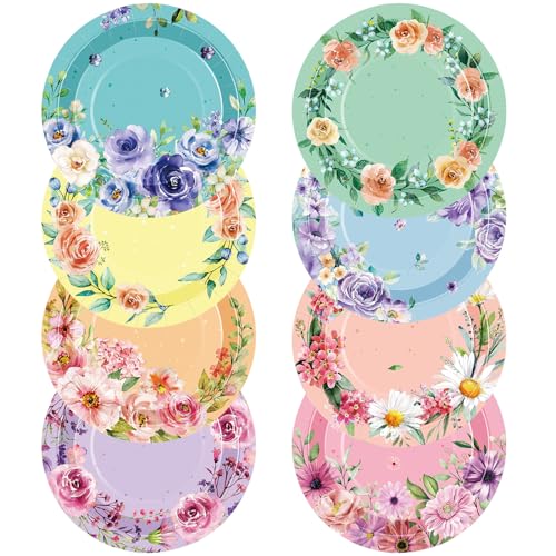 Suttmin 80 Pcs 7 Inch Floral Paper Plates Floral Party Plates Elegant Floral Disposable Plates Dinnerware Plates for Tea Party Wedding Bridal Shower Baby Shower Birthday and Party Decorations