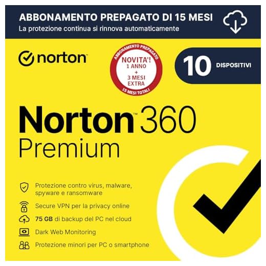 Norton 360 Premium 2024| Antivirus 10 dispositivi|15 mesi rinnovo automatico|Digital Download