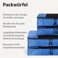 Amazon Essentials 4-teiliges Packwürfel-Reisezubehörset, Gepäckorganizer mit Doppelreißverschluss, Netzoberseite, Polyester, 2 mittelgroße/2 große, blau (früher Amazon Basics) – Ansicht 2