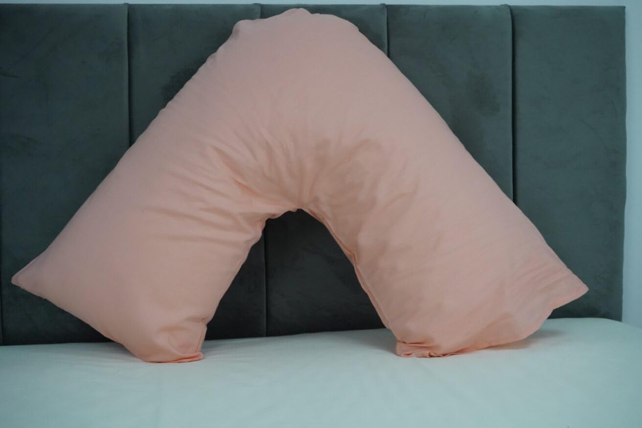 Ar Peach Polycotton Back & Neck Support V Shaped Orthopedic Nursing Pillow Case (Peach)