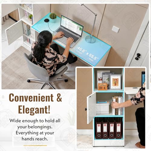 Image of ABOUT SPACE Study Table with Cabinet - Computer Table with 2 Open, 2 Closed Storage Space DIY Engineered Wood Office Desk for PC Laptop Gaming (White - L 158.5 x B 56 x H 146.5cm)