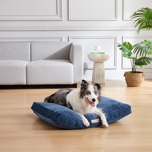Image of Modern Threads Ultra Plush Orthopedic Memory Foam Pillow Bed for Large Dogs with Supportive Filling and Stylish Textured Design, Blue, (36 inch L x 27 inch W x 4 inch Th)
