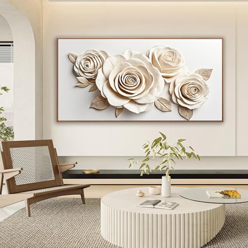 Large Framed White Flower Wall Art for Living Room Wall Decor 29x58 ln by LJ CHIXUFA ART - Used condition - Image 4