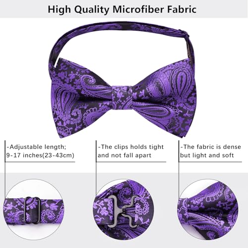 Image of HISDERN Bow Ties for Men Pre-Tied Bow Tie Floral Paisley Handkerchief Classic Formal Bowtie and Pocket Square Cufflinks Set