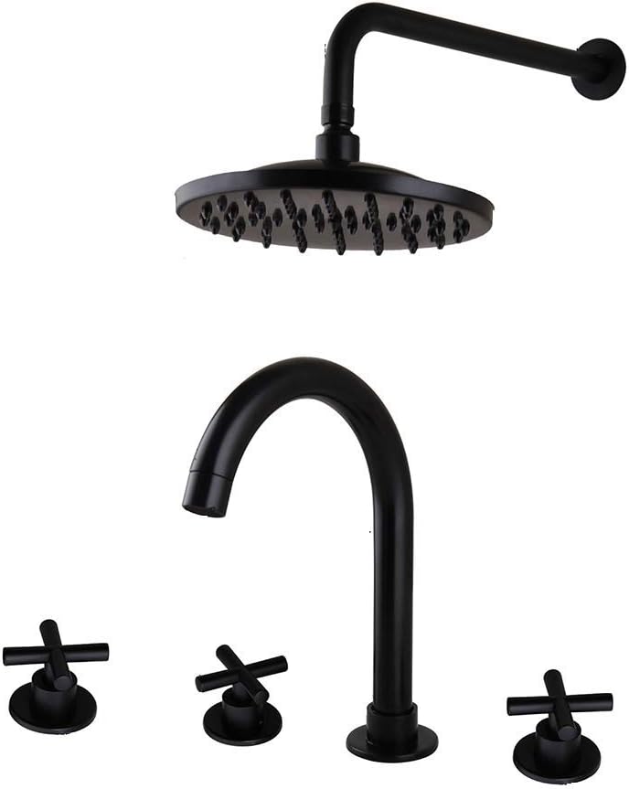 浴槽用蛇口 マットブラックブラス バスルームシャワー蛇口セット 3ハンドル 4穴 多機能シャワーミキサータップ 8インチシャワーヘッ