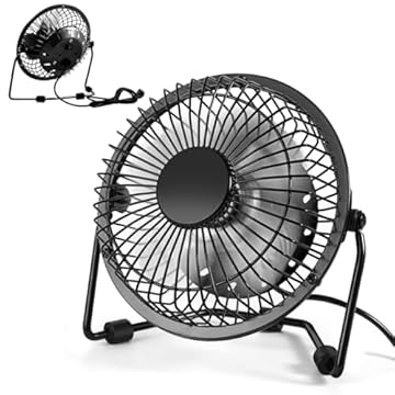 Mini Ventilador Portátil 4 Pás Potente Regulável de Mesa Silencioso USB PC Notebook Carro Escritório conforto Preto diametro 14,5cm 5V botão liga desliga cabo comprimento 90cm