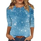 Weihnachtsshirt Damen Weihnachtskleid Tshirt Langarm Weihnachts Oberteile T Shirt Sweatshirt für Strickpullover Lustig Türkis 3XL