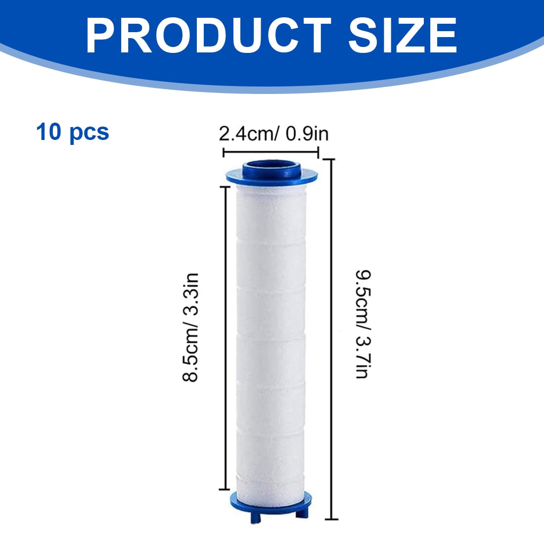 Filtro doccia anticalcare in cotone PP, 9.5x2 cm, Cartuccia sostituibile per acqua, 10 pezzi